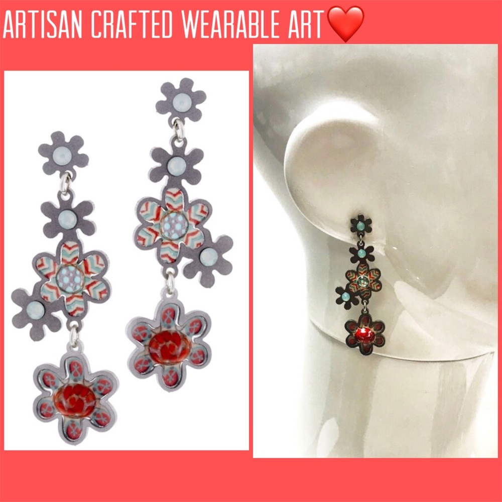 Beautiful Artisan Designer Flower Earrings,NWT - Picture 1 of 5